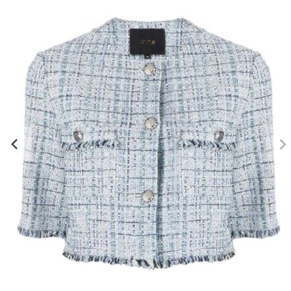 Maje 2 Piece Matching Tweed Short Sleeve Blazer Skort Pleaded Skirt Set Size 38 - Picture 5 of 16